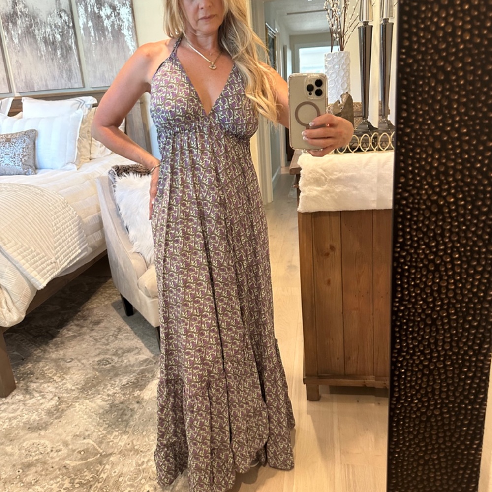 Boho Dance Magic Maxi Halter Dress - Purple, Green